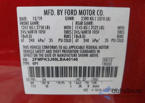 2020 Ford Edge Sel from USA, damaged, VIN 2FMPK3J99LBA40146